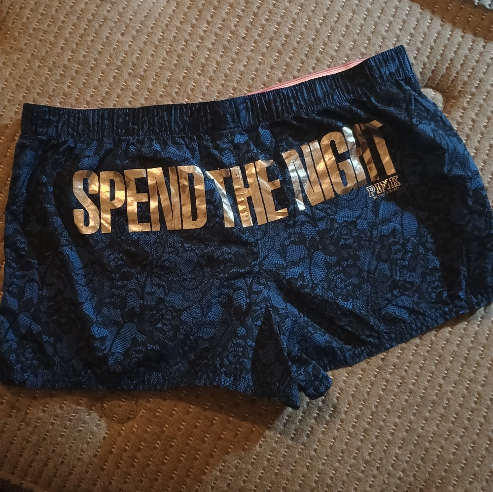 Rare Victoria's Secret Pink blue sleep shorts with black floral lace print small